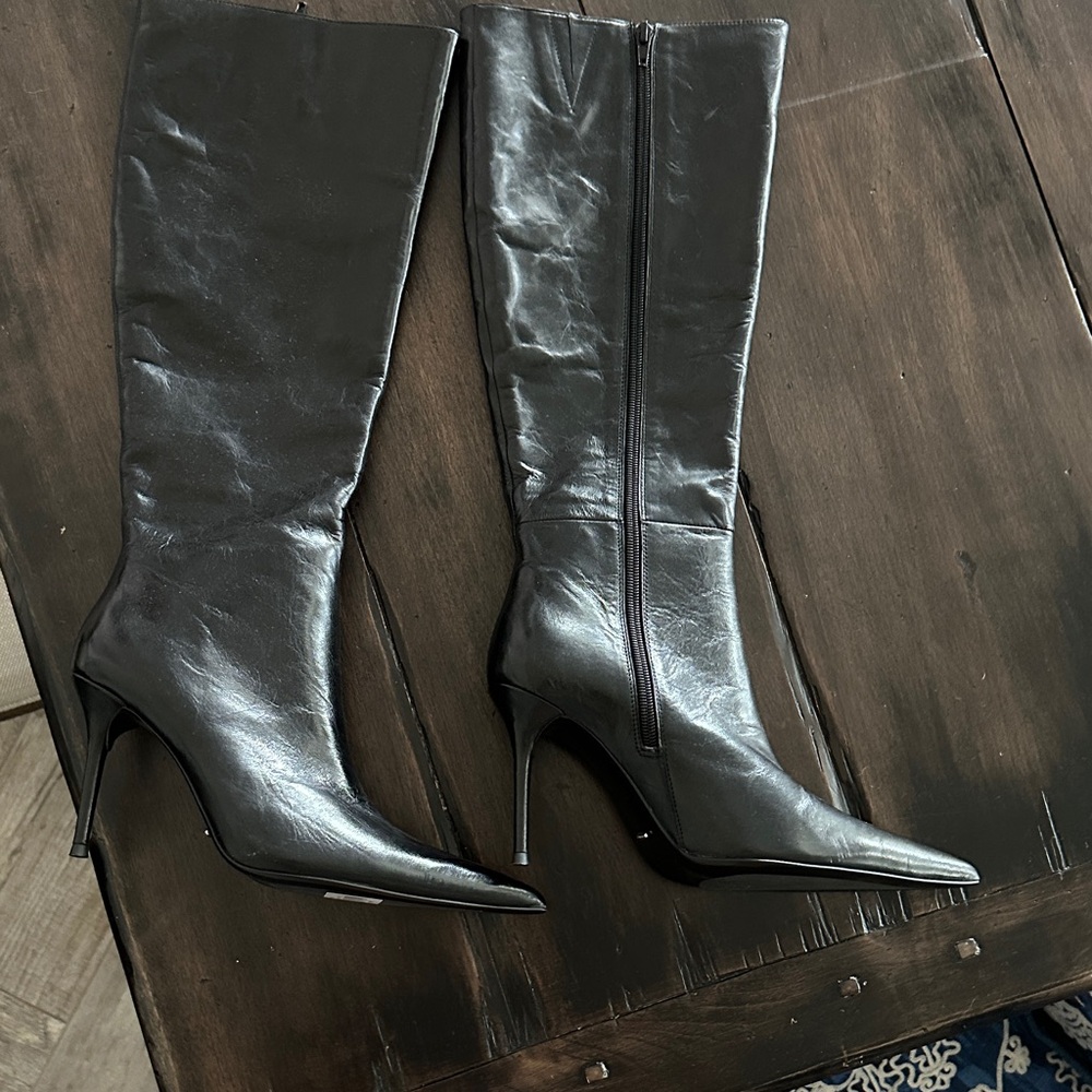 Tony Bianco Black Pointed Toe Stiletto Knee-High Boots - Picture 4 of 4